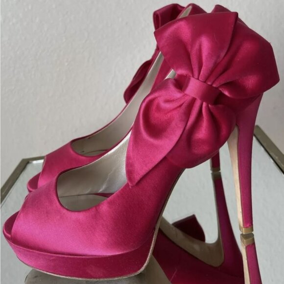 Pink Satin Platform Shoes US 8.5 - Picture 1 of 6